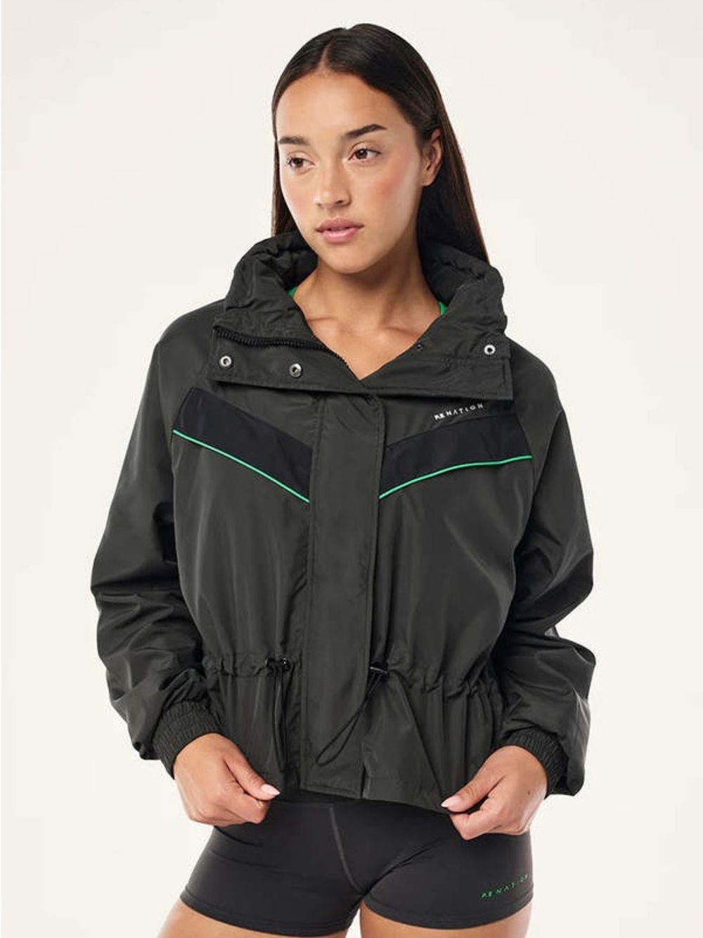 P.E Nation Shelter Jacket in Caviar - water resistant w/hood